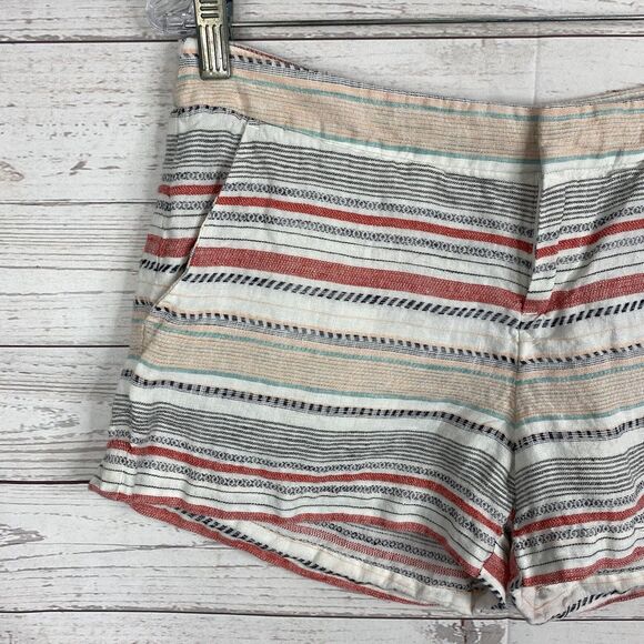 Joie Merci Shorts Size 2 White Black Red Orange Striped Linen - Picture 4 of 8